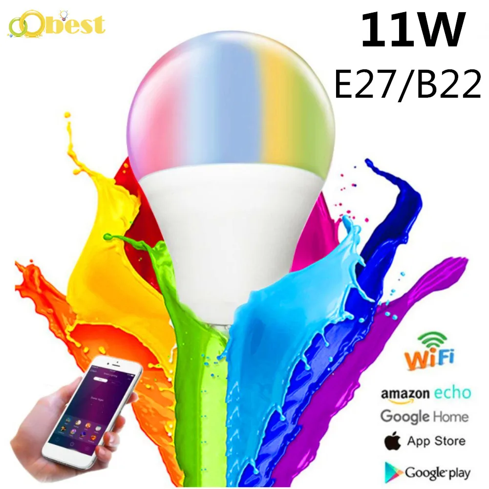 Светодиодный лампы 11 Вт E27 B22 умный светильник лампочка Wi Fi Голос Управление RGB