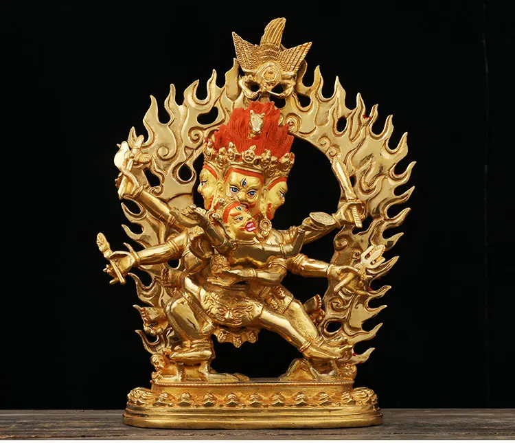 

23CM large -GOOD---Buddhist Buddhism home family efficacious Protection brass Hayagriva Yamantaka Gold-plated Buddha statue