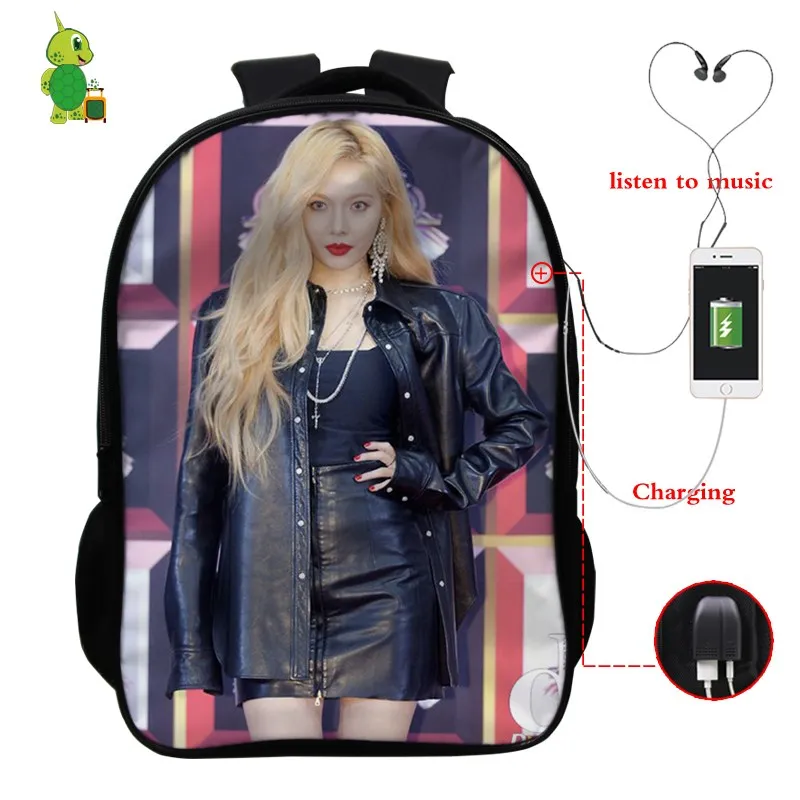 Kpop Kim Hyuna USB зарядка рюкзаки школьные сумки для подростков мальчиков девочек