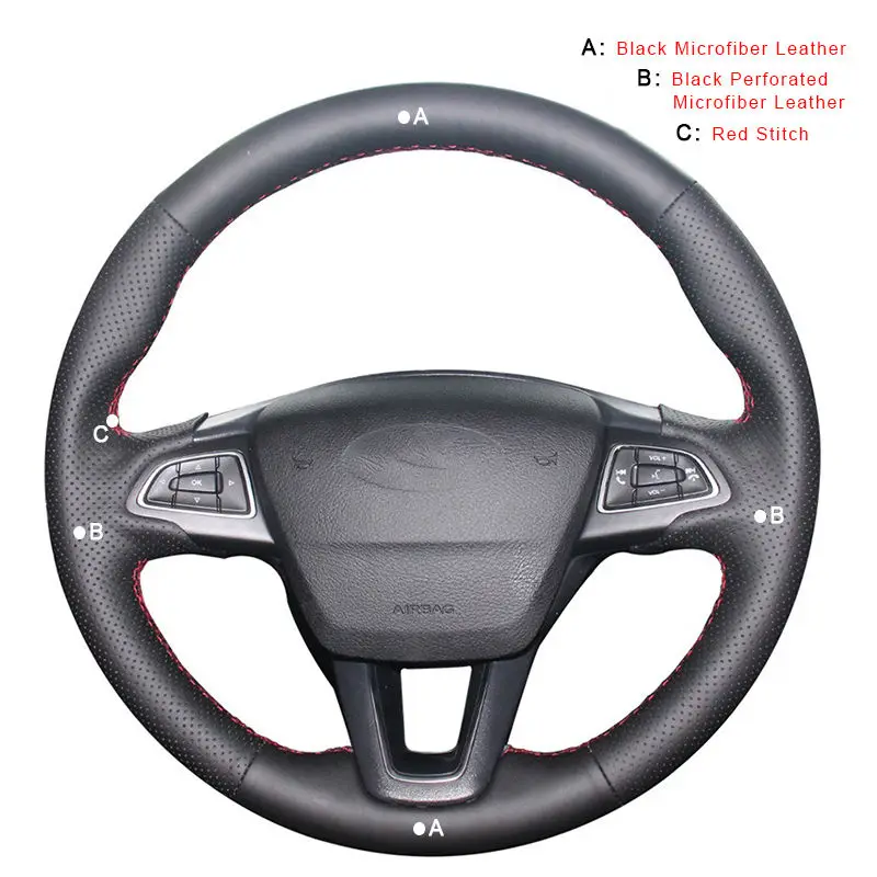 Microfiber Leather Автомобильная оплетка на руль для Ford Focus 3- Kuga- Escape C-MAX Ecosport - Название цвета: Microfiber Leather