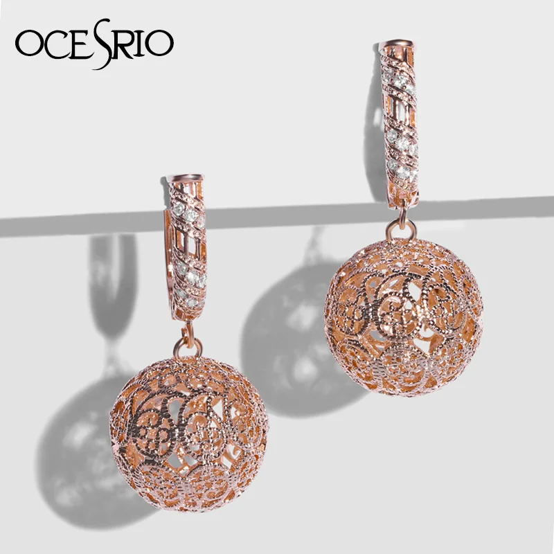 Женские ажурные серьги OCESRIO длинные подвески из розового золота 585 пробы модные