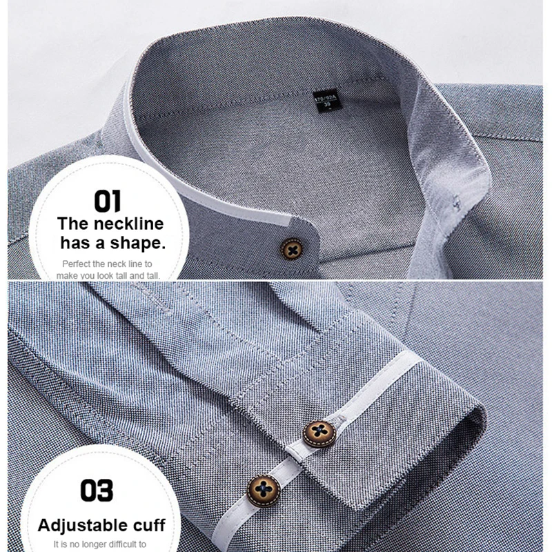 2020 Mens Cotton Shirts Long Sleeves Stand Collar Casual Male Shirt Slim Fit Dress Long-Sleeve Camisa Hombre M-5XL | Мужская одежда