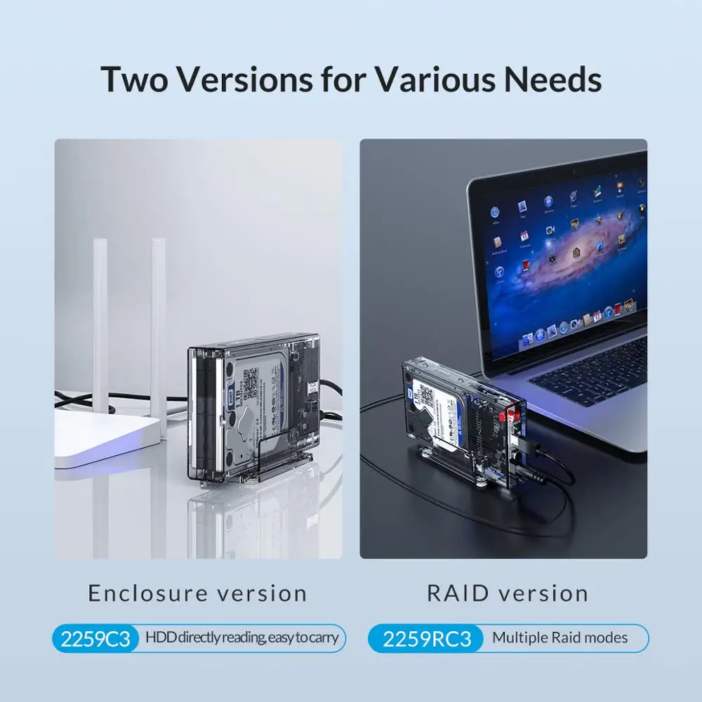 Чехол для жесткого диска ORICO 2 Bay 5 дюйма SATA на USB C прозрачный корпус поддержка UASP 7 9