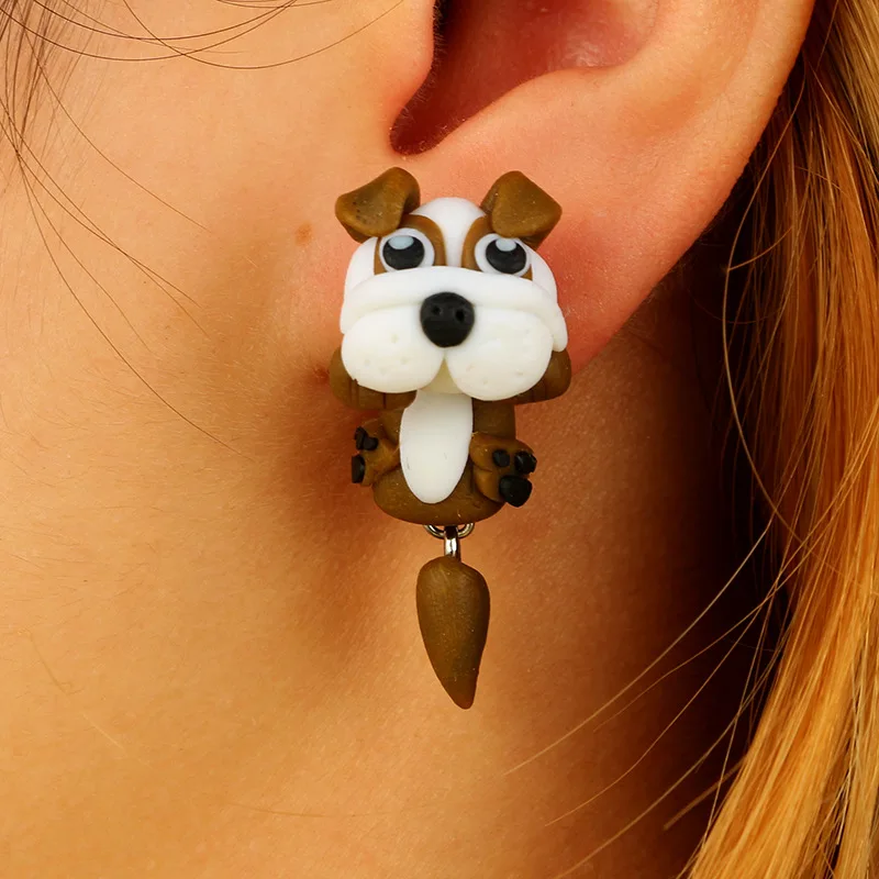 Модные мягкие милые серьги ручной работы из полимерной глины с собакой коровой