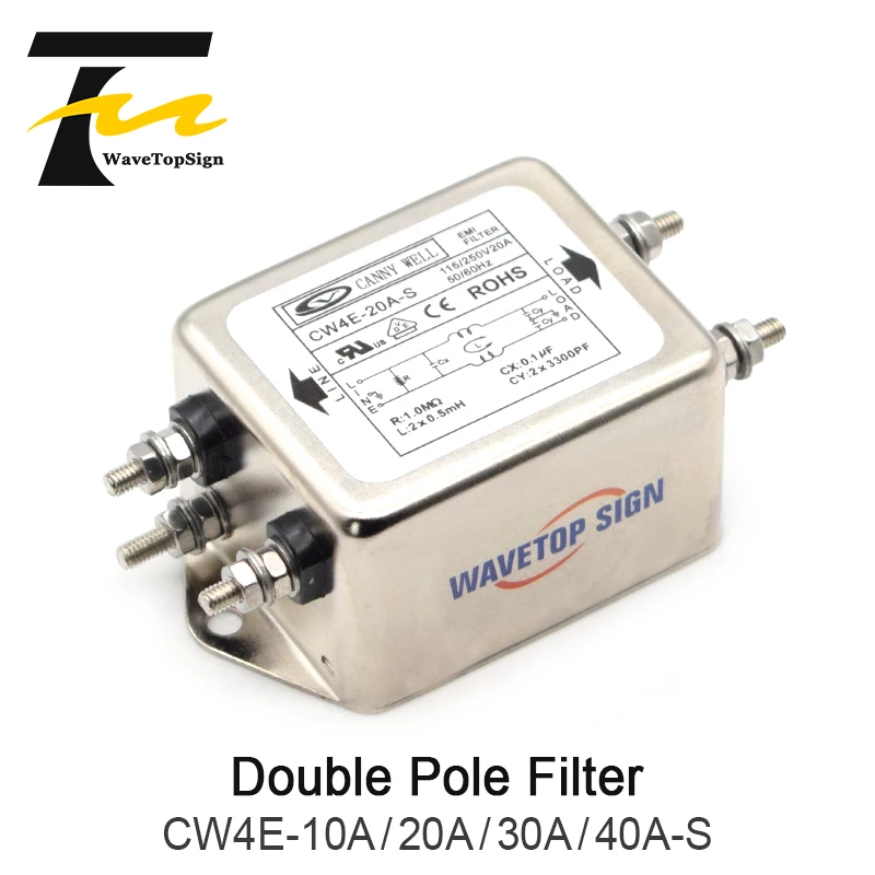 CANNY Power EMI Filter CW4E-10A 20A 30A 40A-S однополюсный соединитель фильтра, однофазный переменный ток 220 В, очистка, защита от помех