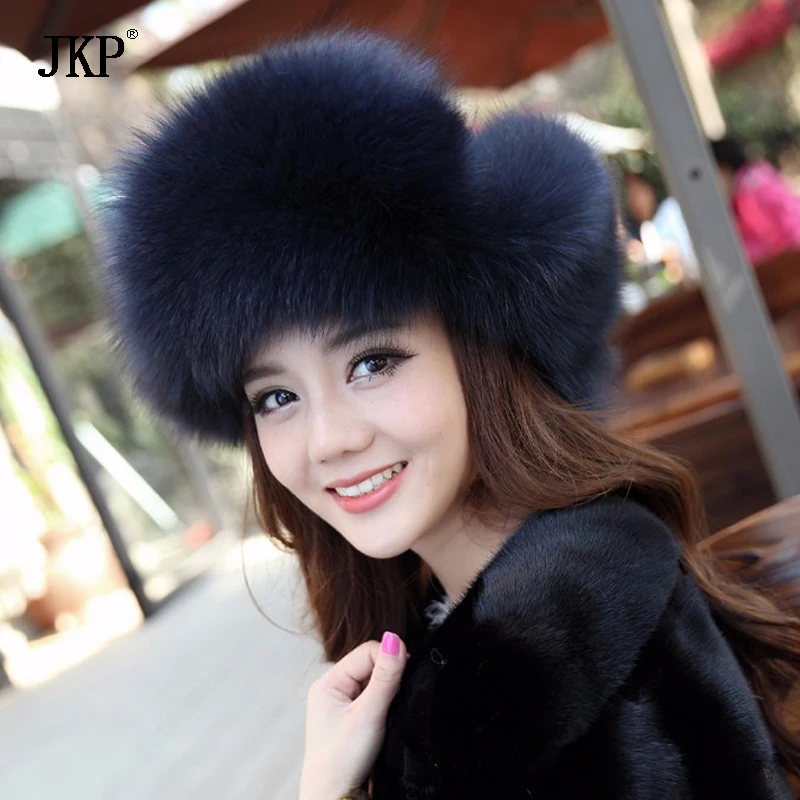 Из натурального меха серебристой лисы шапка для женщин с рисунком меховые