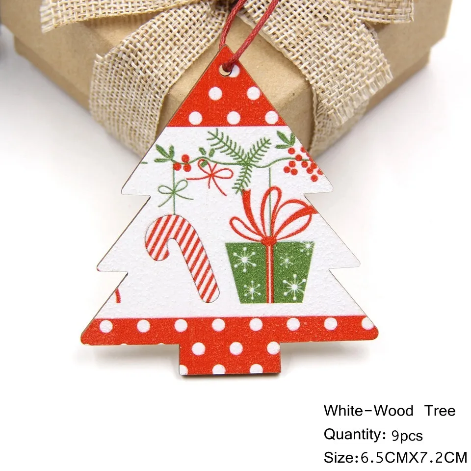 9PCS-W-B-Tree Хит! 9 шт./лот, рождественские деревянные подвески, украшения, поделки из дерева, украшения для рождественской елки, украшения для рождественской вечеринки, подарки - Цвет: 9PCS-W-B-Tree
