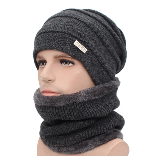 AETRUE, модные зимние шапки, шарфы, Skullies Beanies, мужские шапки, вязаные головные уборы для мужчин и женщин, бренд Gorras, теплая шерстяная Мужская Шапка-бини - Цвет: gray set