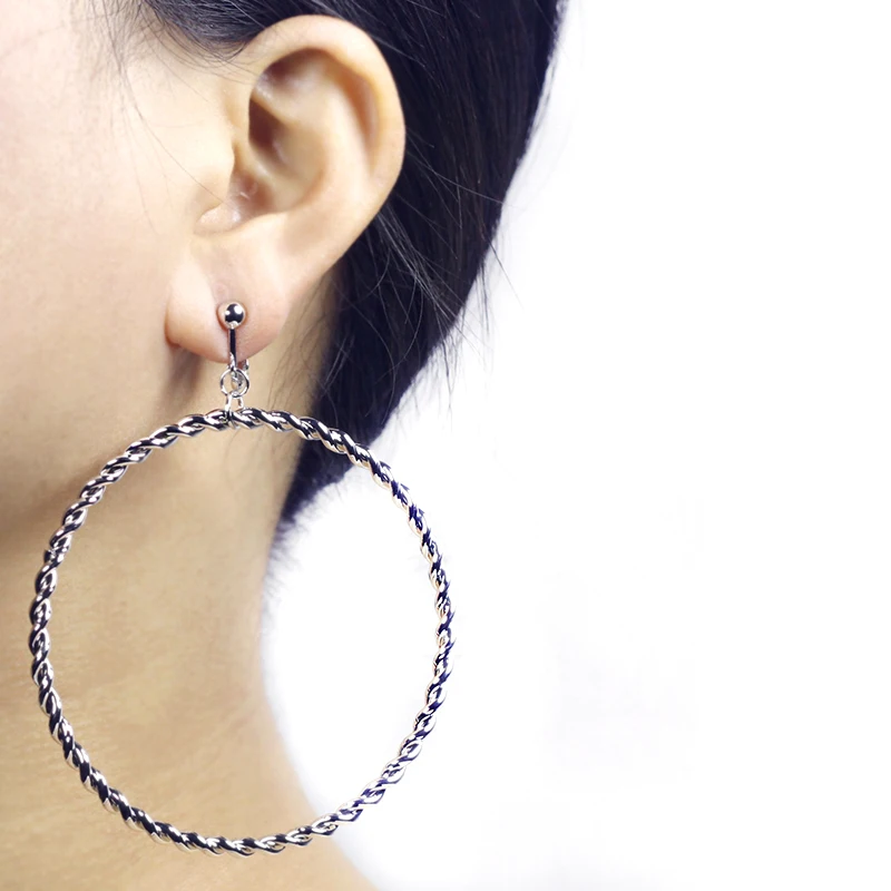 Геометрические круглые серьги без отверстия клипса для ушей металлические