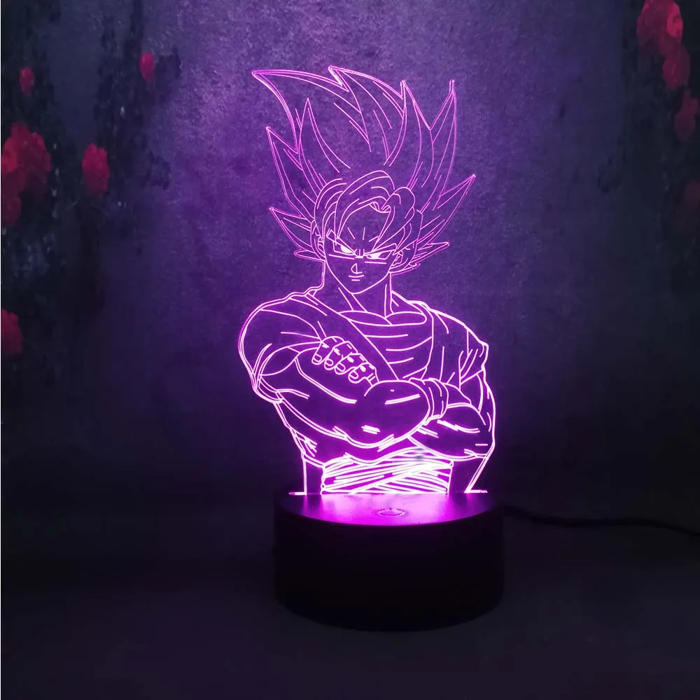 Красивая настольная лампа Dragon Ball Goku с 3D USB зарядкой светодиодная разноцветная для