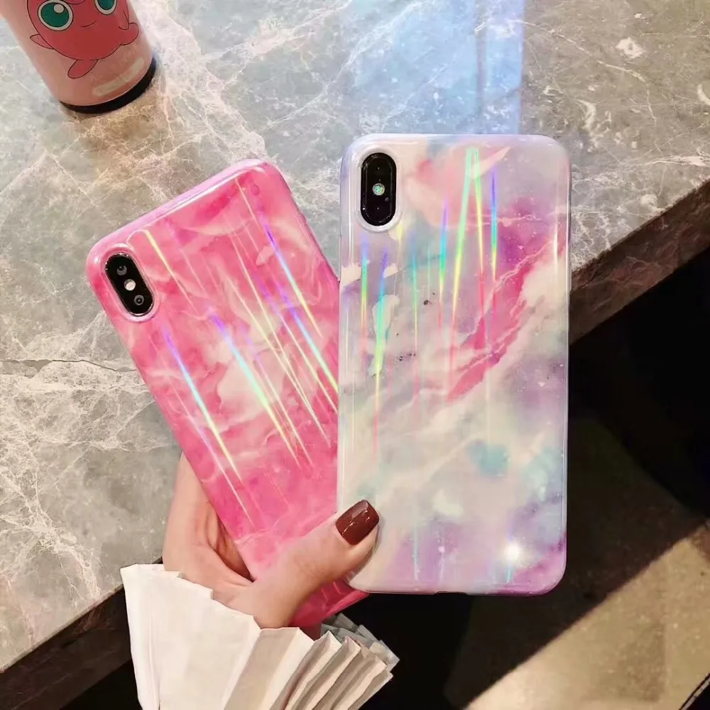 Красивый лазерный мраморный чехол для iphone X XR XS Max глянцевый мягкий силиконовый 6 6s