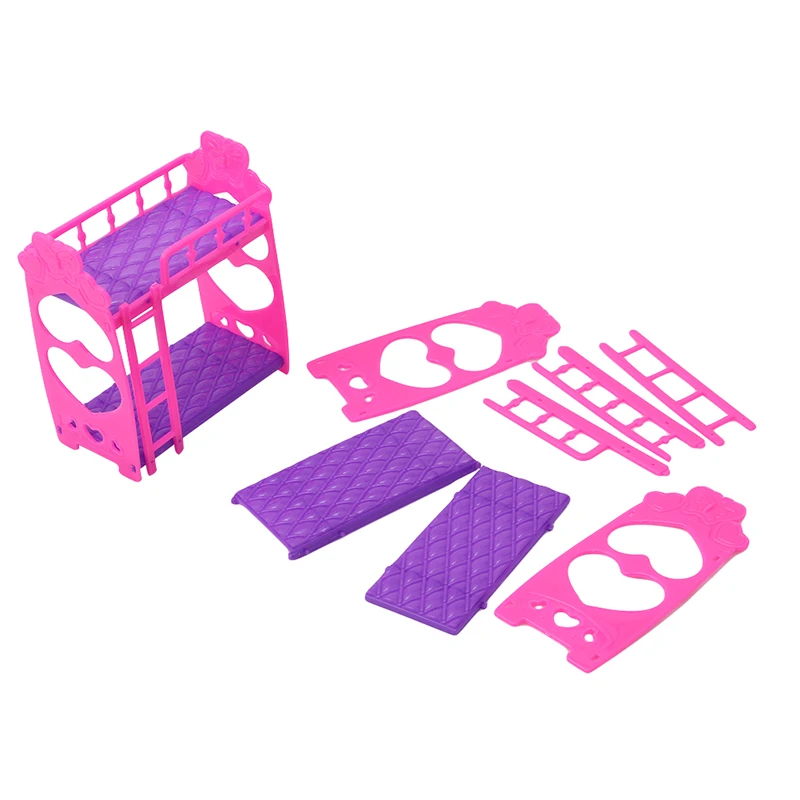 1 комплект пластиковая Миниатюрная игрушка с двойной кроватью розовая мебель для