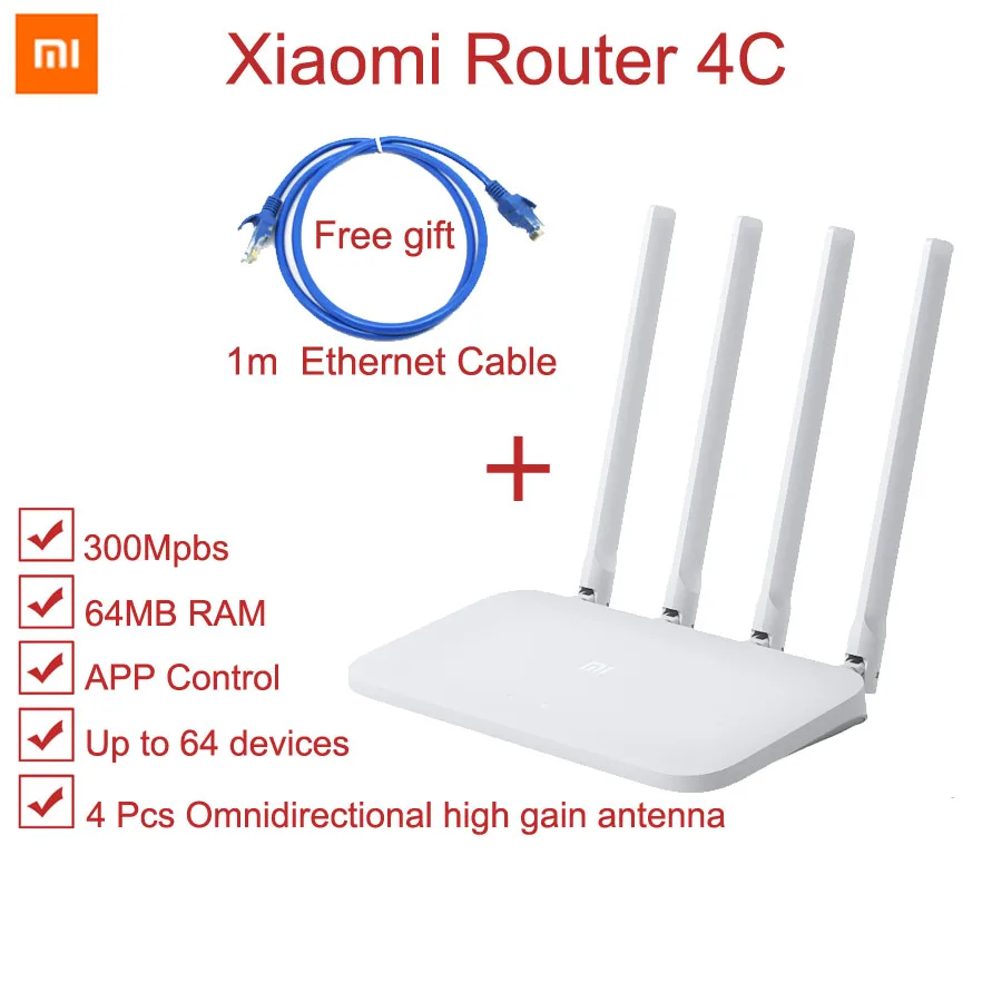 Xiao mi роутер 4C mi 300 Мбит/с домашний беспроводной WiFi роутер 4 антенны 5dBi умное управление приложением 64RAM 802,11 b/g/n 2,4G офис