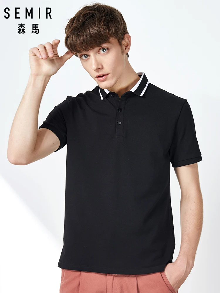 Мужская рубашка поло SEMIR брендовая контрастная с коротким рукавом и отложным