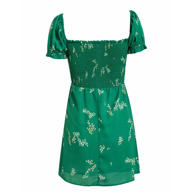 Зеленый сарафан с цветочным принтом в стиле ампир мини женское винтажное платье