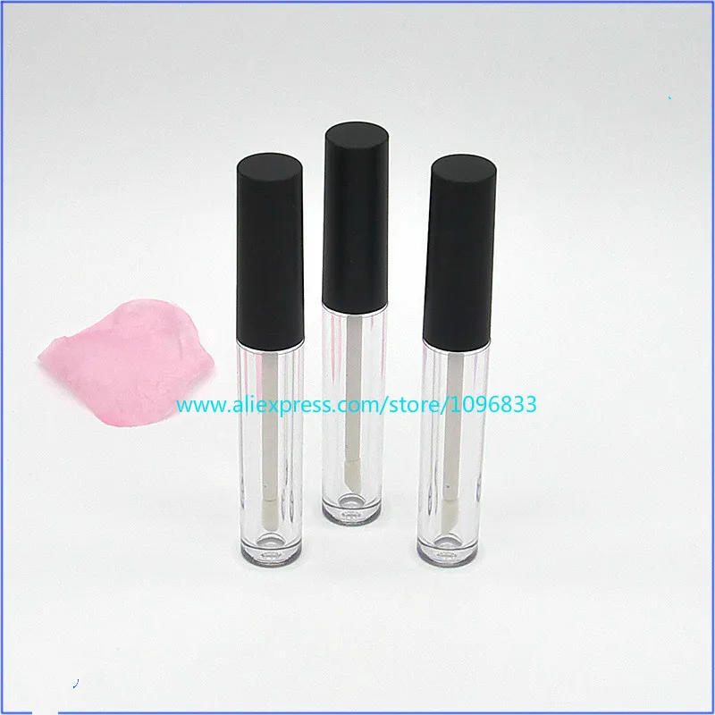 2.5ML Empty Round Lip Gloss Glaze Tube Small Cosmetic Sample Packing Container Clear Matte Black Cap 50 Units/Lot | Красота и