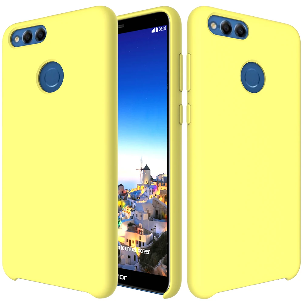 Для Honor 7x чехол, Мягкая силиконовая задняя крышка для huawei Honor 7x, жидкий силиконовый чехол, 5,93 дюймов, Ультратонкий матовый чехол для телефона - Цвет: Цвет: желтый