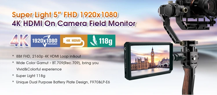 Lilliput A5 5 дюймов FHD 1920x1080 4K HDMI на камеру полевой монитор 5 дюймов вещания монитор для ZHIYUN Crane 2/DJI RONIN S/FEIYU