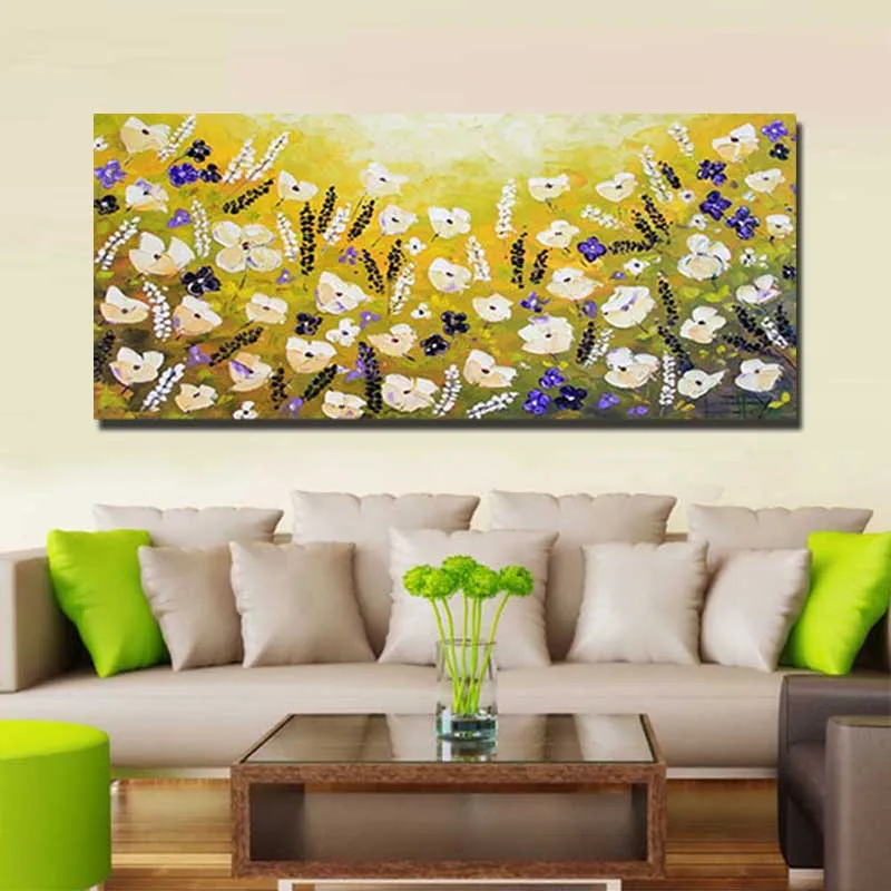 Large Canvas Wall Art California Yellow Poppies Oil Painting Modern Abstract Impasto Textured Colorful Decoration | Дом и сад