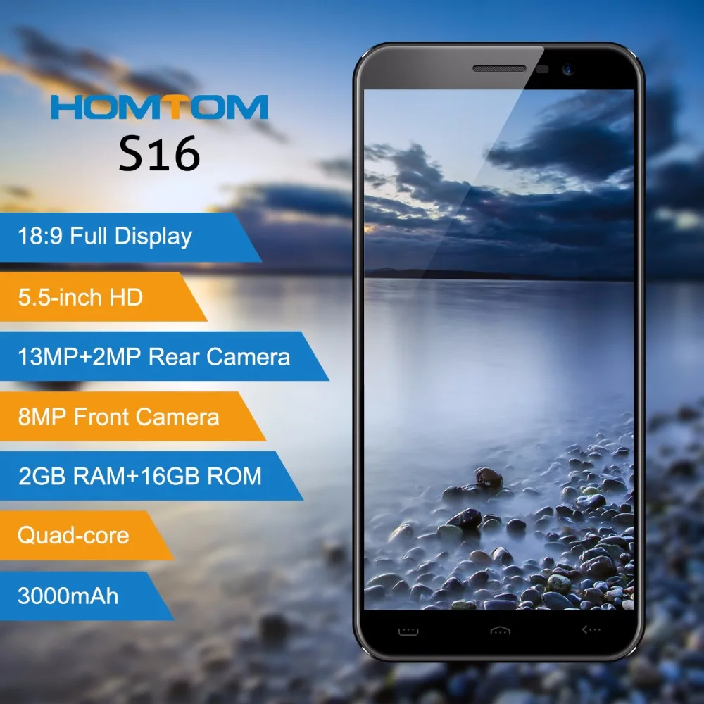 HOMTOM S16 смартфон 5 inch Android 7 0 18:9 край менее Дисплей 3000 mAh MTK6580 Quad core 1. 3g Hz 2 GB + 16 13.0MP