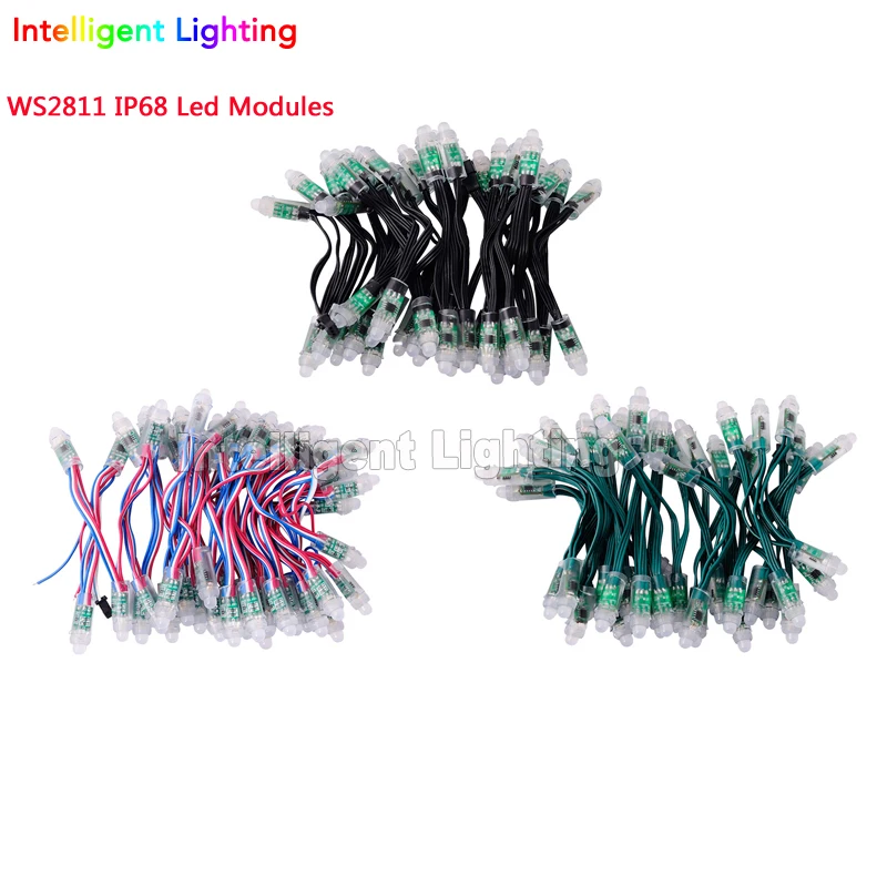 Whlosale 50pcs/100pcs WS2811/WS2801 RGB led module 5V/12V Black/Green/RWB Wire non waterproof IP30 / IP68 | Лампы и освещение