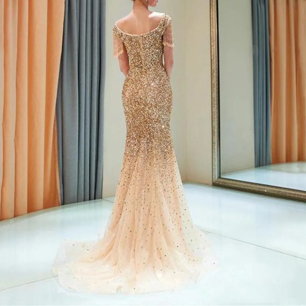 Женское длинное платье без рукавов Золотое с глубоким вырезом 2019|Женские платья|