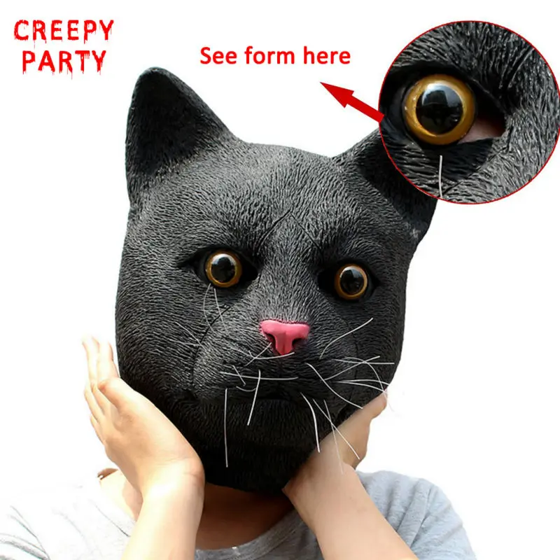 Реалистичный Черный Кот Маска прекрасный латекс анфас маска животного на