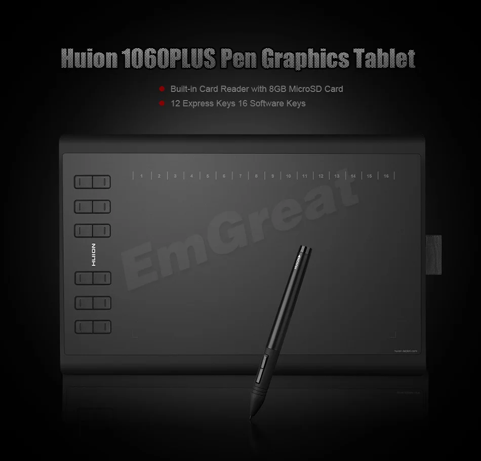 HUION Новинка 1060 плюс 8192 уровней цифровой рисунок ручка для подписи профессиональный графический планшет с 8 Гб Micro SD карта