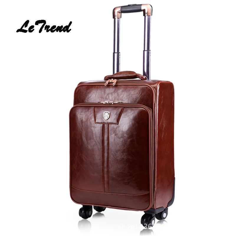 

Letrend Leather Women 20 inch Suitcases Wheel Rolling Luggage Spinner Business Trolley Trunk 16 inch Men Carry On Travel Bag