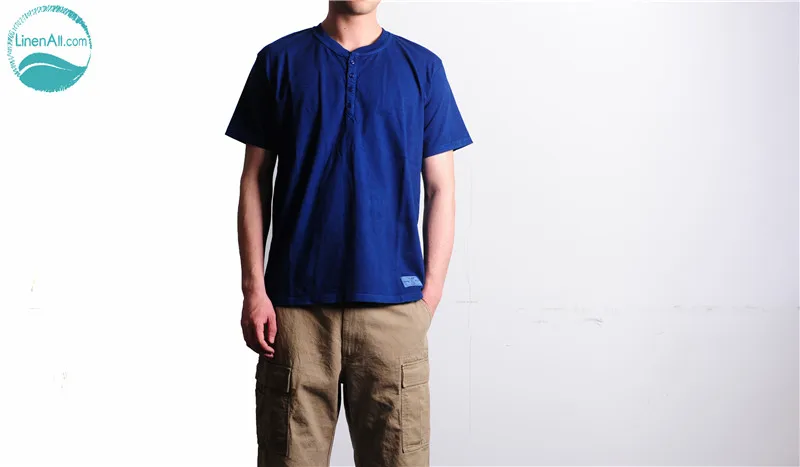 LinenAll мужская синяя витражная индигокация тяжелое растение ручной работы