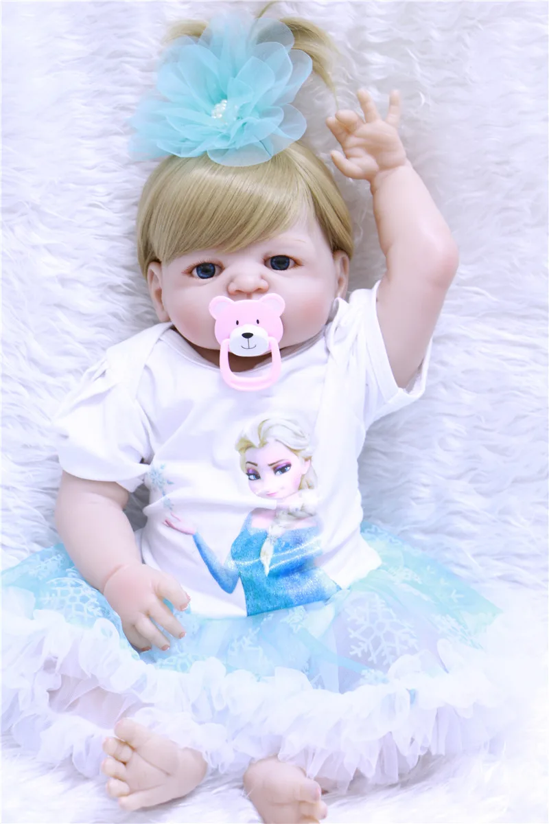

55 cm Reborn Baby Dolls with Pretty princess dress Alive Silicone Vinyl Doll Girl bebe Gifts Blonde blue eyes reborn babies toy