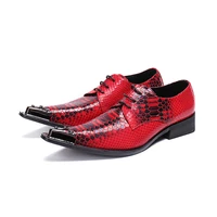 2019 chaussure homme korean style men dress shoes metal pointed steel toe oxfords shoes men red snakeskin leather loafers shoes