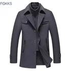 Мужское шерстяное пальто FGKKS, теплая Толстая куртка из смешанной шерсти, полупальто на зиму, 2020