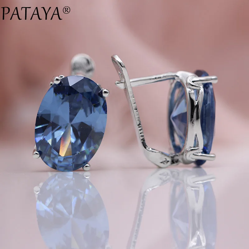PATAYA, новинка, Овальные, турмалиновые, градиентные свисающие серьги для женщин, вечерние, модные ювелирные изделия, 585, розовое золото, натуральный циркон, изящные простые серьги