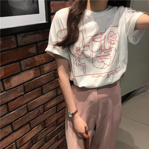 

2 colors summer women tops 2019 korean stle cartoon print short sleeve t-shirts womens tee shirt femme (B8610)