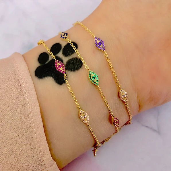 

2019 New Colorful CZ Evil Eye Charm Beads Bracelets Simple Charm Bracelets For Women Fashion Jewelry