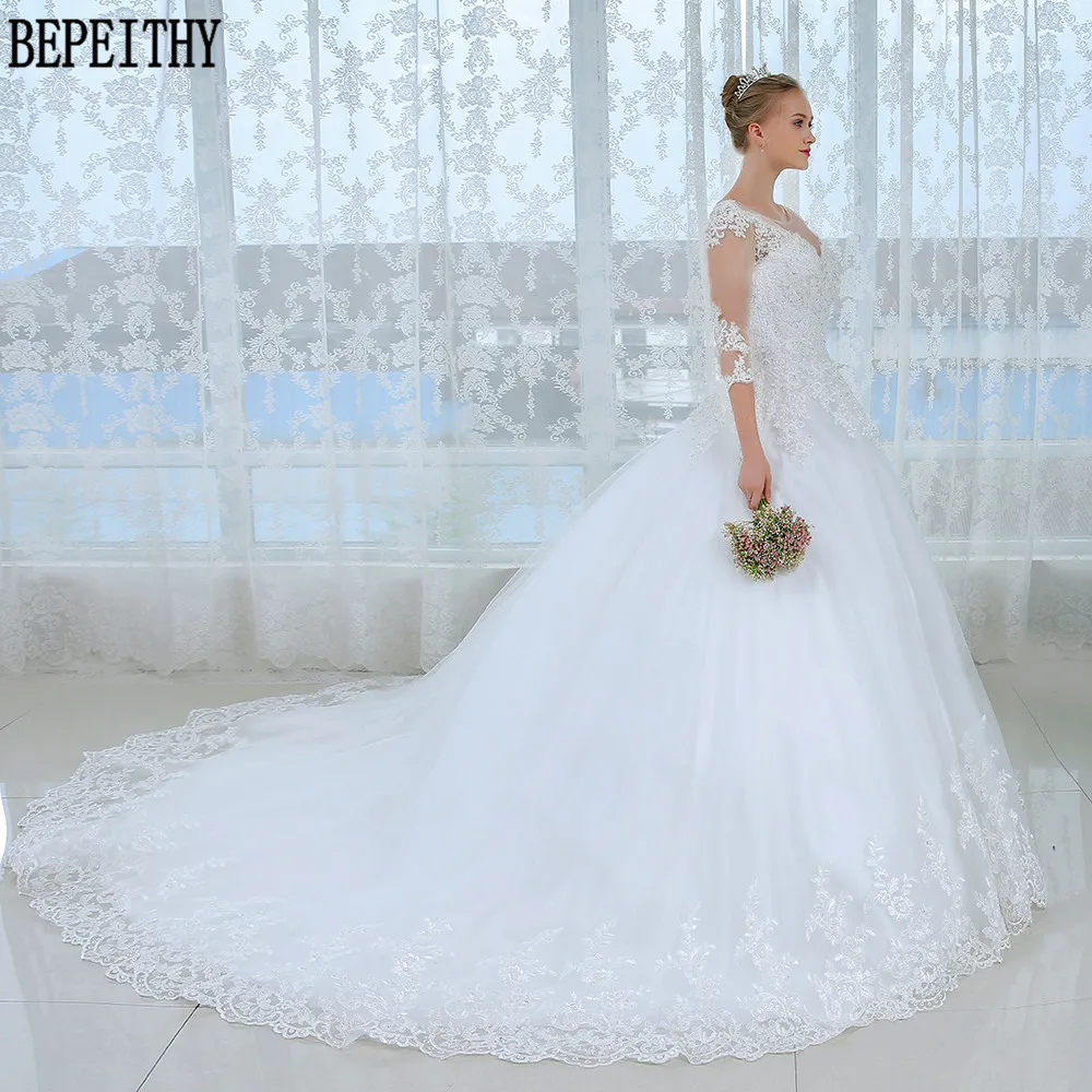 Женское свадебное платье BEPEITHY кружевное Тюлевое платье-трапеция с полурукавами