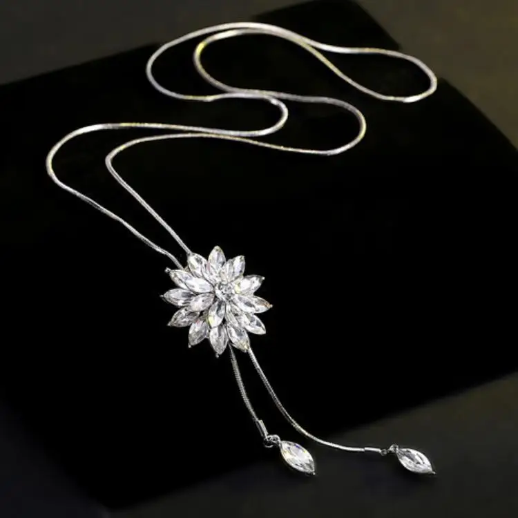 Доминирующее Новинка кристалл цветок Длинные для женщин свитер цепи творческая личность капли цепочки и ожерелья