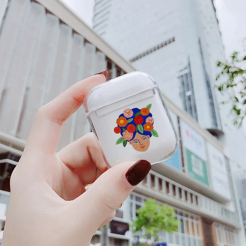 Модный Ретро чехол с цветочным рисунком для AirPods прозрачный жесткий Bluetooth зарядки