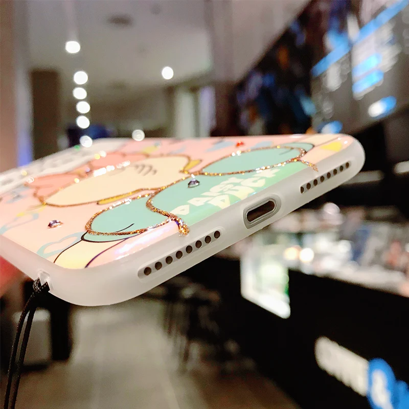 For iPhone 8/7 plus case XS MAX cute Daisy duck cover X/XR &amp tempered glass film for 6 6s+ bling shell girl gift + strap |