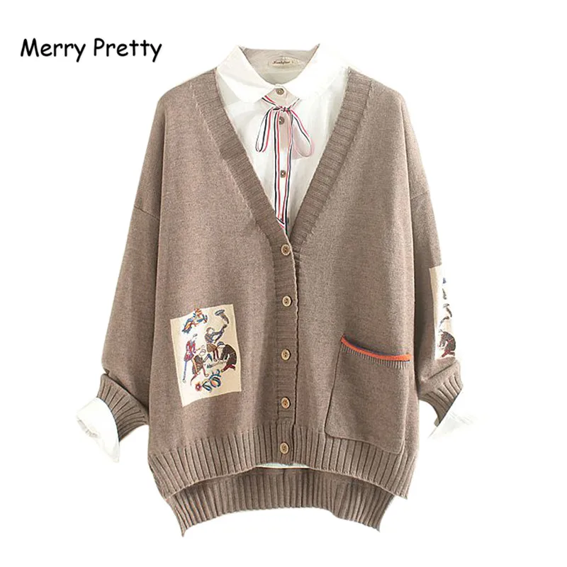 

Свитер женский осенне-зимний с V-образным вырезом и вышивкой