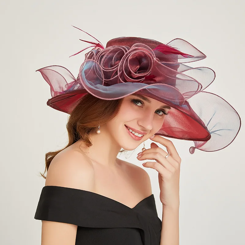 2019 Женская Цветочная шляпа из органзы с широкими полями шляпы для свадебной