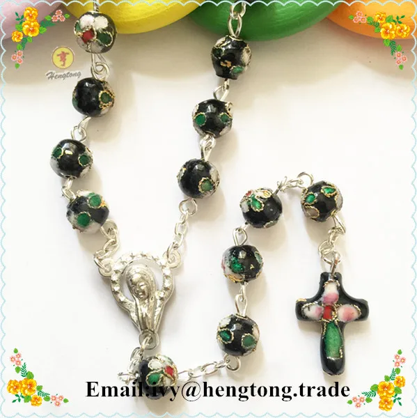 

Factory direct selling free shipping 8mm red cloisonne beads rosary necklace, enamel beads religious rosary with cloisonne cross