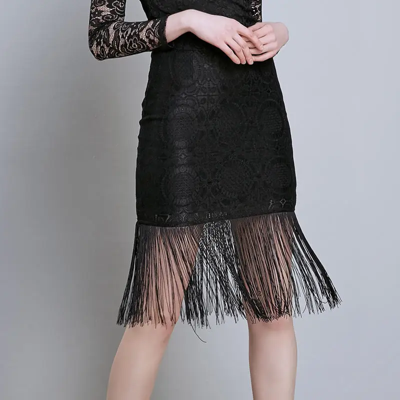 Черное кружево сексуальная кисточка юбка | Женская одежда