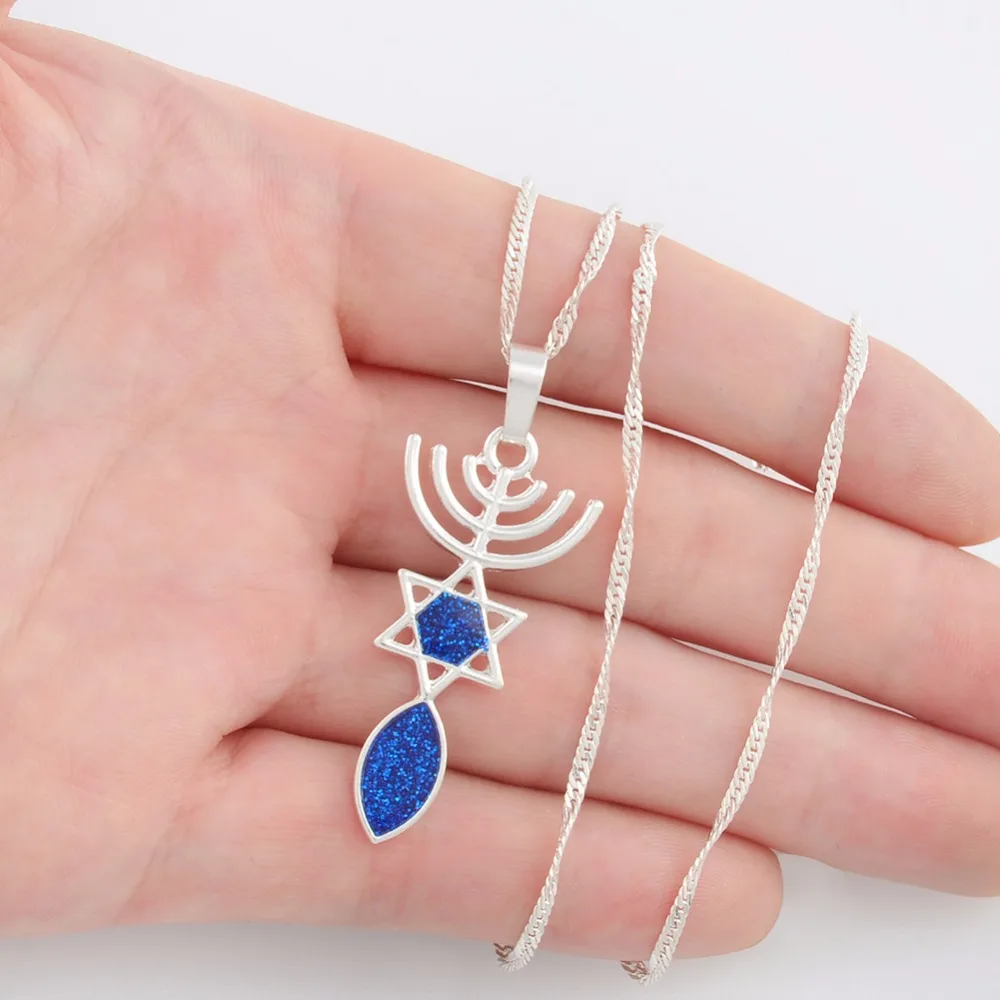 Anniyo Israel Menorah Hanukkah ожерелья серебро/золото цвет ювелирные изделия Звезда Давида исраелитов символ гексаграмма Национальный#123606