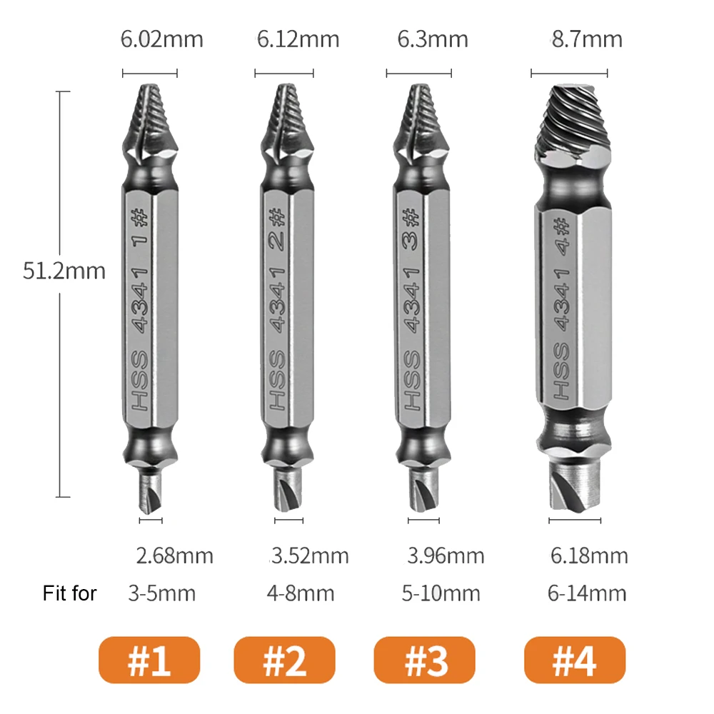4 шт. Винт экстрактор сверла болт набор сломанный поврежденный удаления двойной