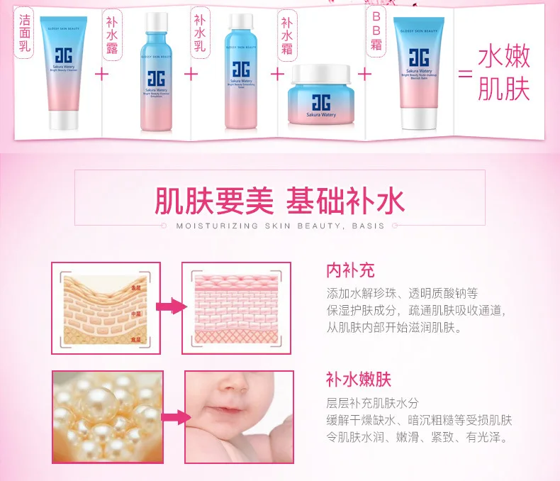 Beauty Cherry набор для ухода за лицом увлажняющее дневное очищающее средство+ Эмульсия+ Тонер+ увлажняющий крем+ натуральный BB крем, корейская косметика