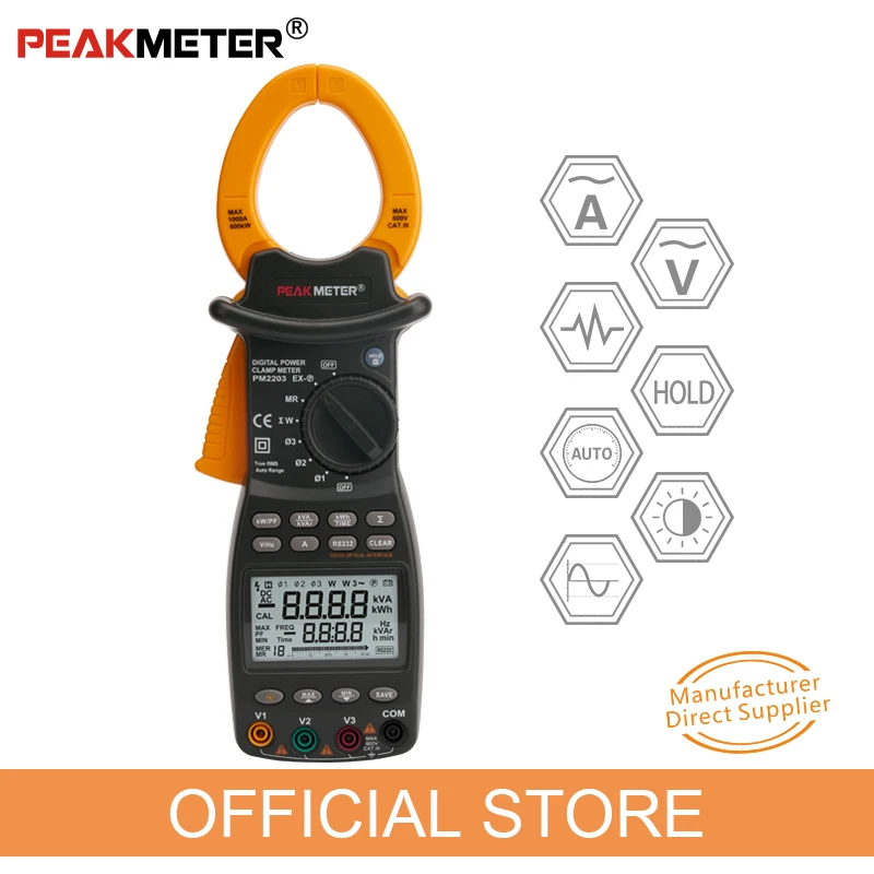 PEAKMETER PM2203 3 фазный LCD Цифровой профессиональный Высокочувствительный зажим