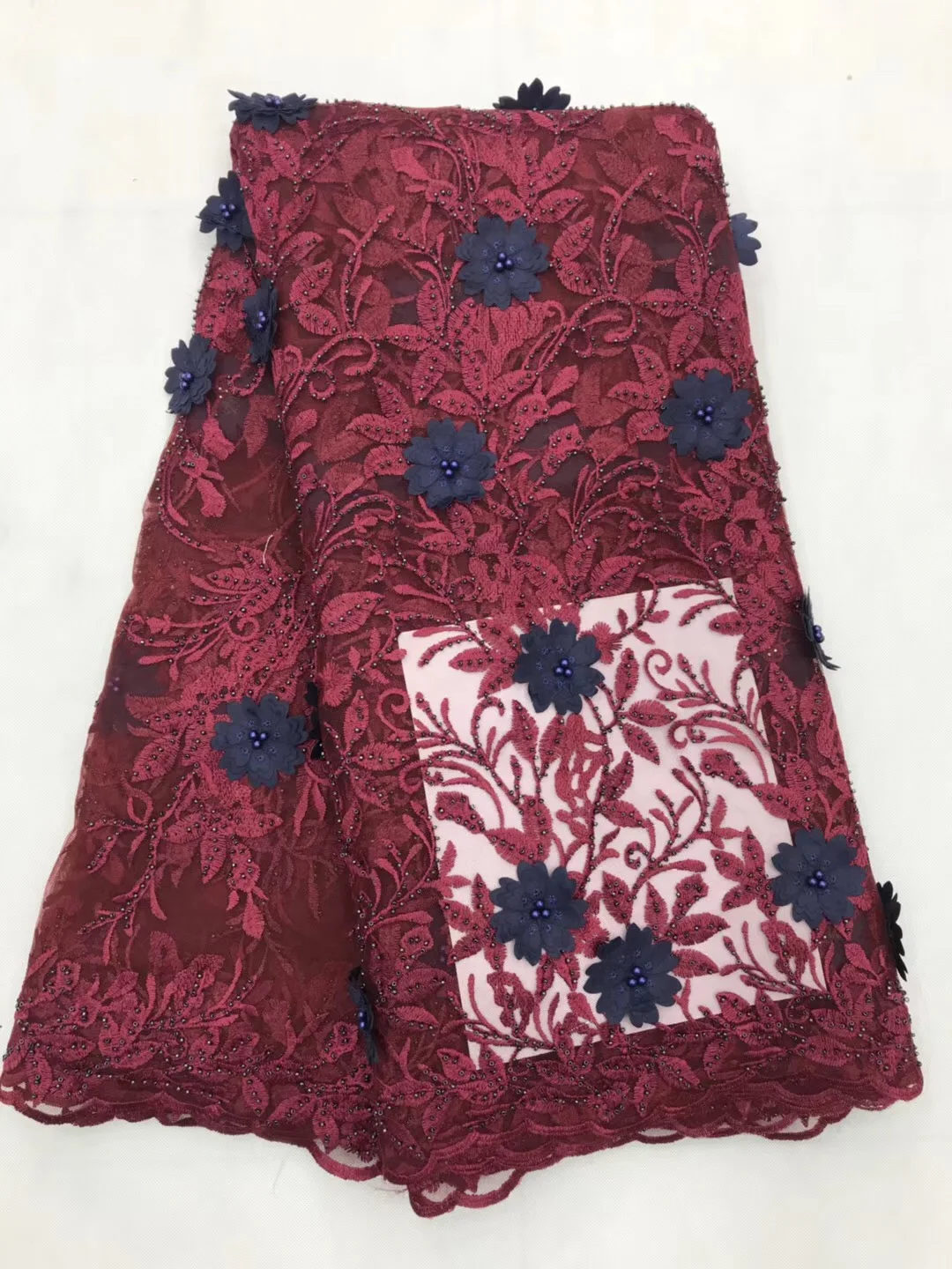 Lilac 3D Lace Fabric with Beads and Stones High Quality African Tulle 2018 Guipure Nigerian Fabrics Z016 | Дом и сад