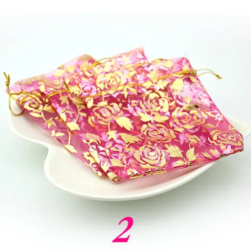 2 rose 10*12 Сумка из органзы, 100 шт./лот, Подарочная сумка на Рождество, свадьбу, 10 цветов, упаковка для демонстрации ювелирных изделий - Цвет: 2 rose